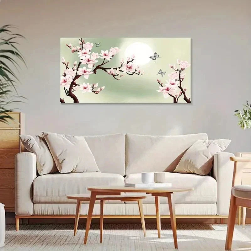 Moonlight Butterfly & Magnolia Wall Art Canvas Office Home Room Framed 120x60cm