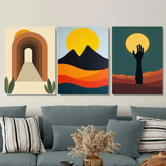 3pcs Geometric Landscape Canvas Prints Metal Print Ready to Hang Art