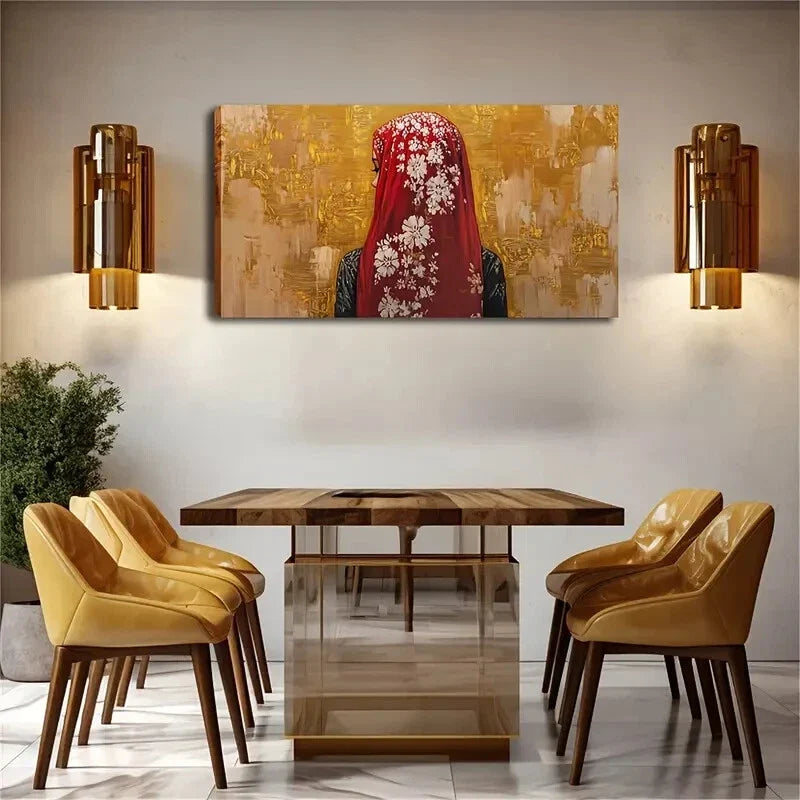 Figure Wearing Red Headscarf Wall Art Canvas Office Home Room Framed 80x45cm