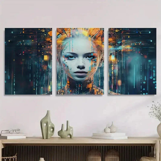 3pcs Abstract Woman Digital Glowing Metal Print Ready to Hang Art