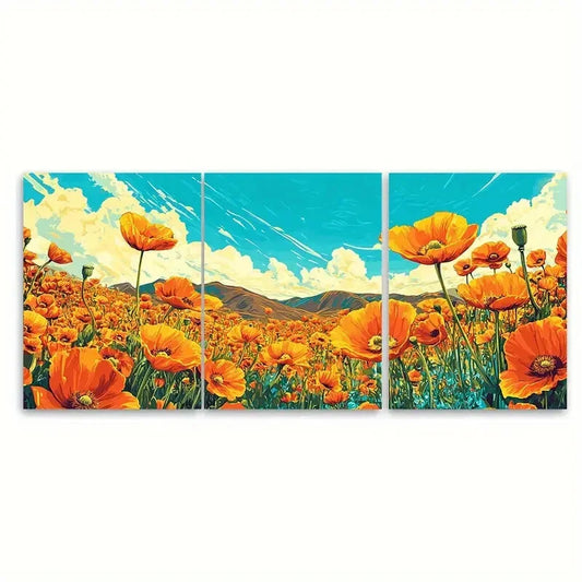 3pcs California Flower State Poppy Botanical Metal Print Ready to Hang Art