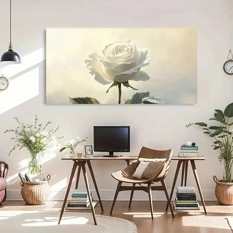 Elegant Rose Delicate Petals Wall Art Canvas Office Home Room Framed 80x45cm