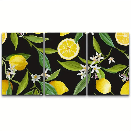 3pcs Lemon Fruits Floral Pattern Metal Print Ready to Hang Art