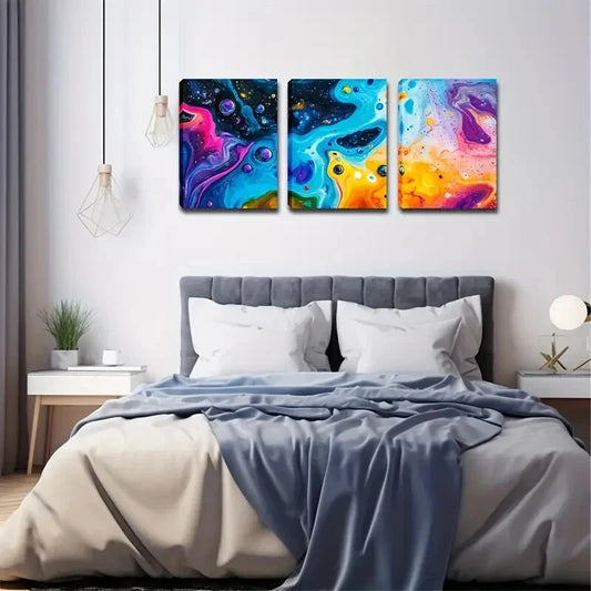 3pcs Flowing Paint Bubble Natural Color Style Wall Art Set Canvas Framed 40x60cm - High Quality Print 100% Australian Made Wall Canvas Ready to Hang