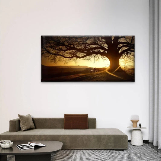 Trees The Sun Shining Narure Wall Art Canvas Office Home Room Framed 80x45cm