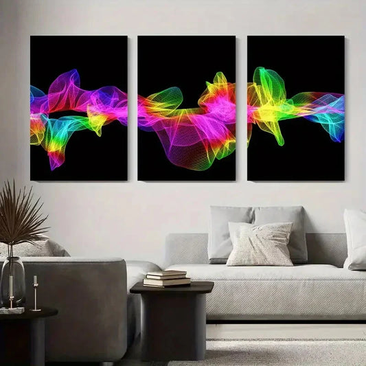 3pcs Vibrant Multicolor Swirling Patterns Metal Print Ready to Hang Art