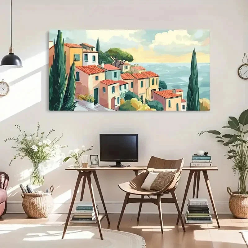 Colorful Mediterranean-Inspired Wall Art Canvas Office Home Room Framed 120x60cm