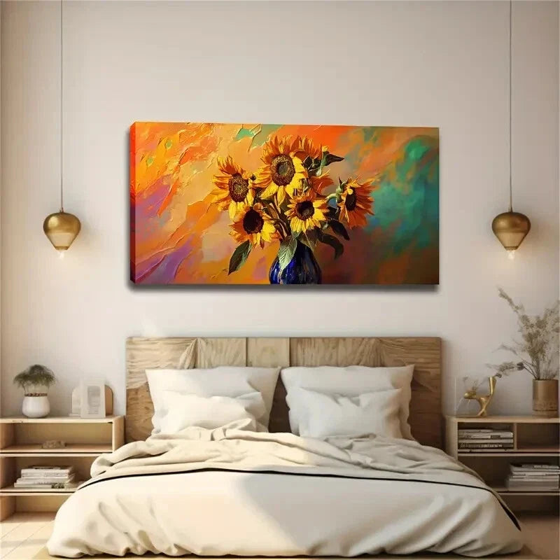 Seven Sunflowers Symbolizing Wall Art canvas office home room framed 120x60cm