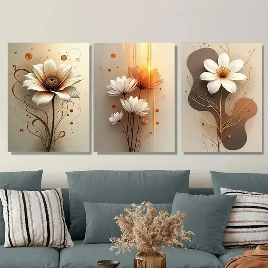 3pcs Vintage Floral Flower Painting Metal Print Ready to Hang Art