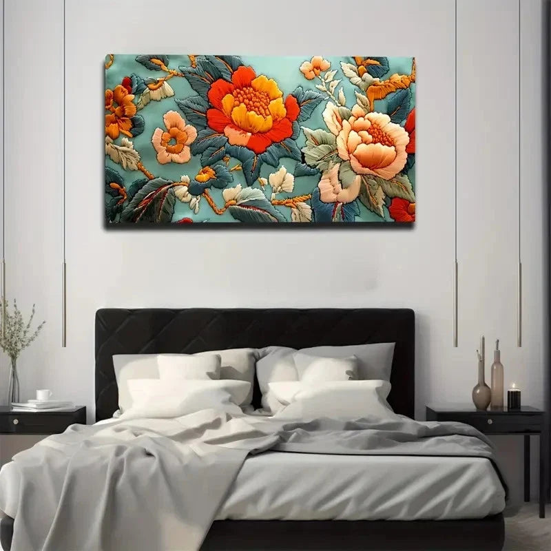 Vibrant Colorful Flowers Wall Art Canvas Office Home Room Framed 80x45cm