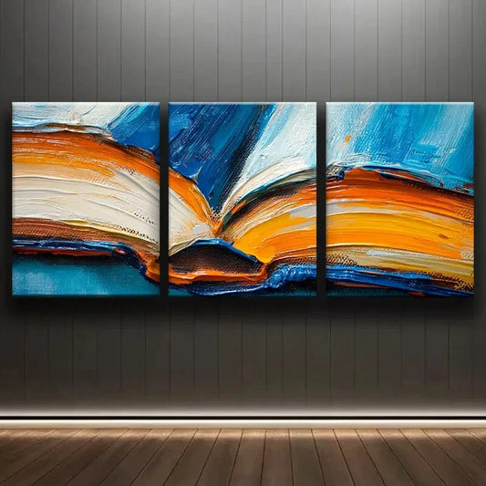 3pcs Abstract Painting of Book for Home Perfect Wall Art Set Canvas Framed 40x60cm - High Quality Print 100% Australian Made Wall Canvas Ready to Hang