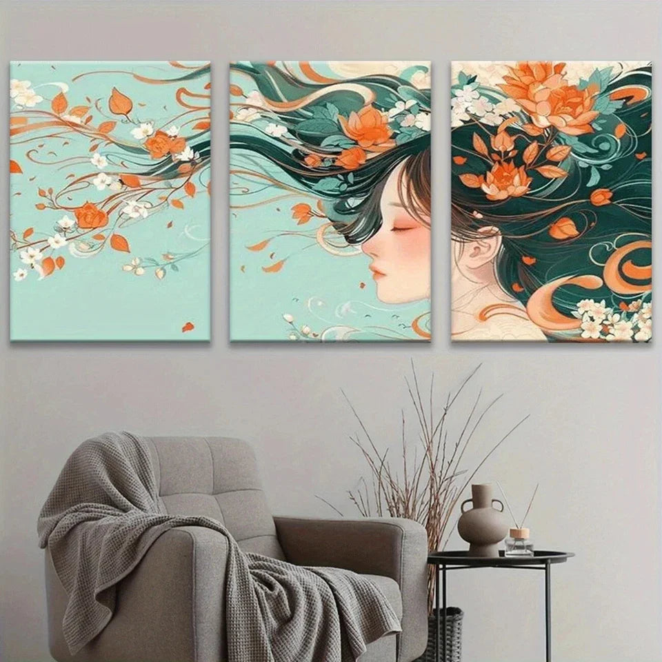 3pcs Modern Abstract Floral & Teal Colourful Metal Print Ready to Hang Art