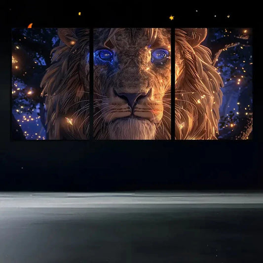 3pcs Lion Forest Guardian Stunning Purple Eyes Metal Print Ready to Hang Art
