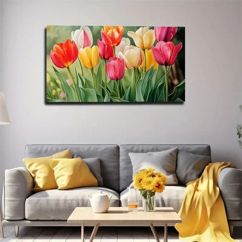 Vibrant Multicoloured Flowers Wall Art Canvas Office Home Room Framed 80x45cm