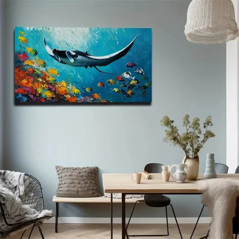 Colorful Fish Behind Stingray Wall Art Canvas Office Home Room Framed 120x60cm