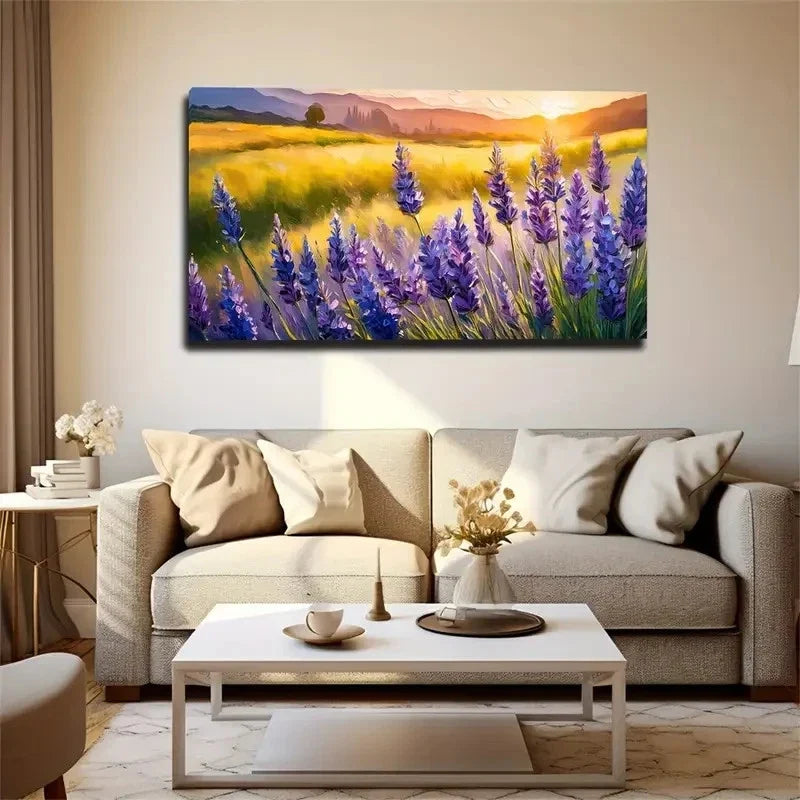 Purple Lavender Sunset Wall Art Canvas Office Home Room Framed 80x45cm