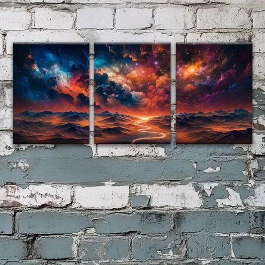 3pcs Vibrant Starry Skies & Mountain Range Metal Print Ready to Hang Art