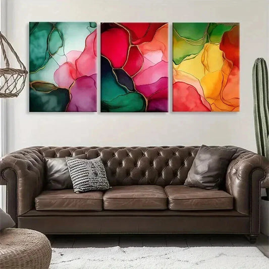 3pcs Colorful Abstract Fluid Modern Perfect Wall Art Set Canvas Framed 40x60cm - High Quality Print 100% Australian Made Wall Canvas Ready to Hang