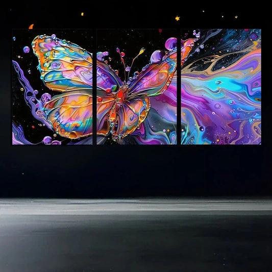 3pcs Beautiful Butterfly Flowers Metal Print Ready to Hang Art