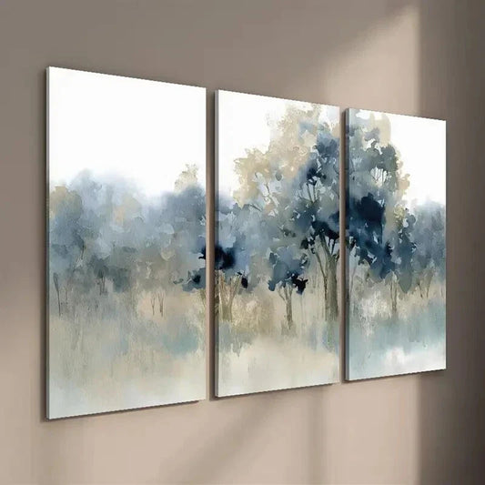 3pcs Indigo and Beige Forest Landscape Wall Art Set Canvas Framed 40x60cm - High Quality Print 100% Australian Made Wall Canvas Ready to Hang