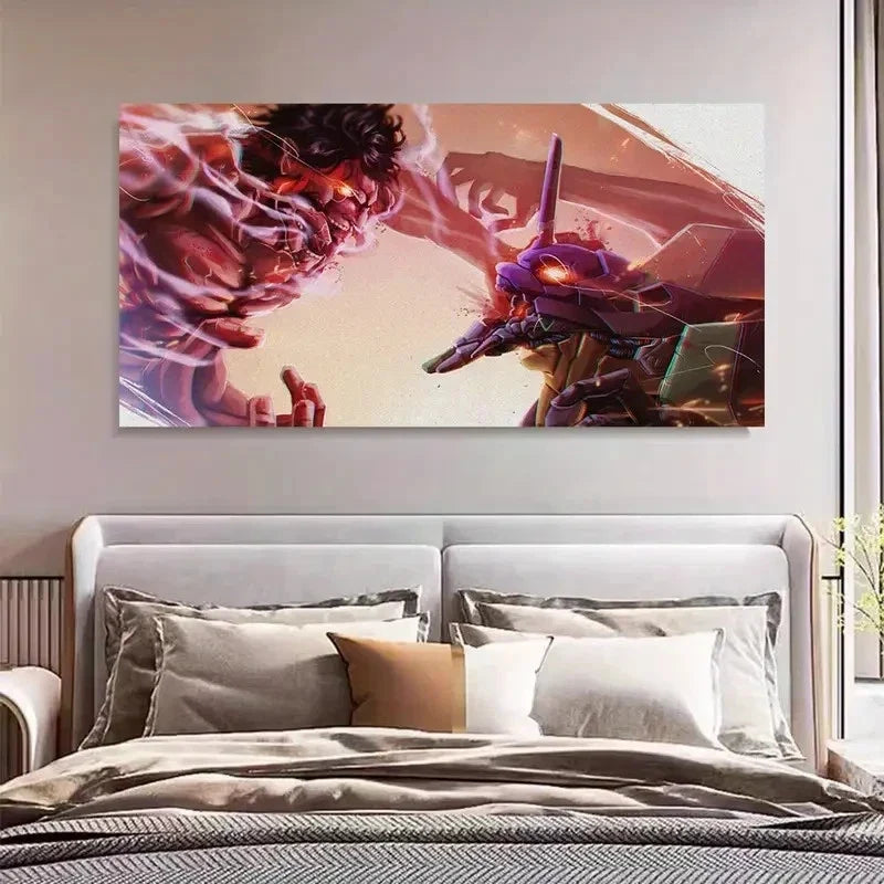 Popular Manga Fight Scenery Wall Art Canvas Office Home Room Framed 80x45cm