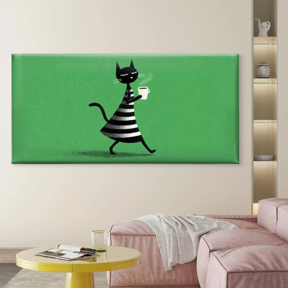 Minimalist Black Kitten Wall Art Canvas Office Home Room Framed 80x45cm