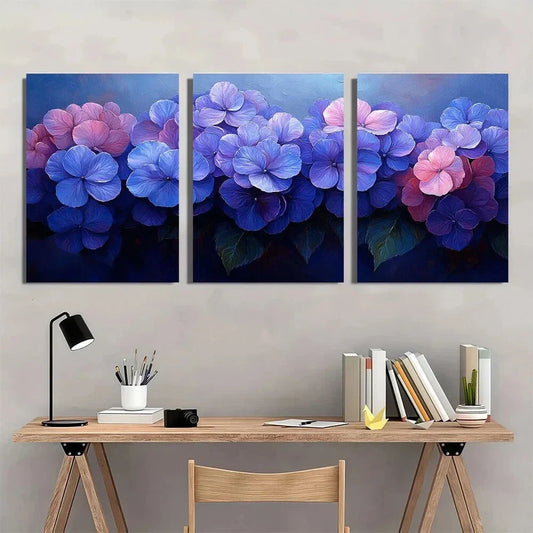 3pcs Vibrant Purple Hydrangea Metal Print Ready to Hang Art
