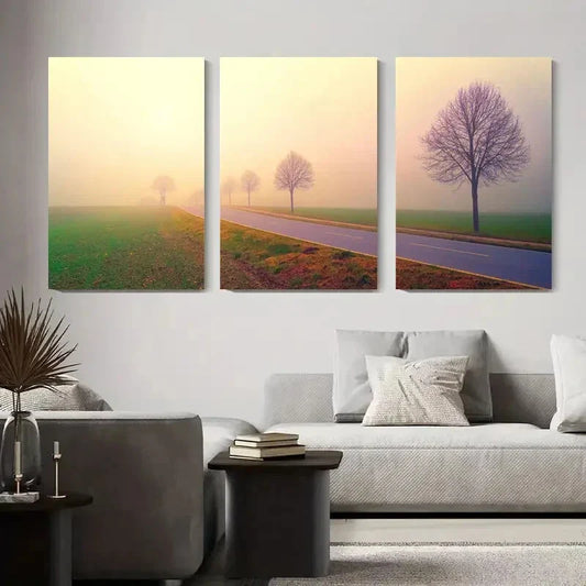 3pcs Serene Foggy Trees Tranquil Metal Print Ready to Hang Art