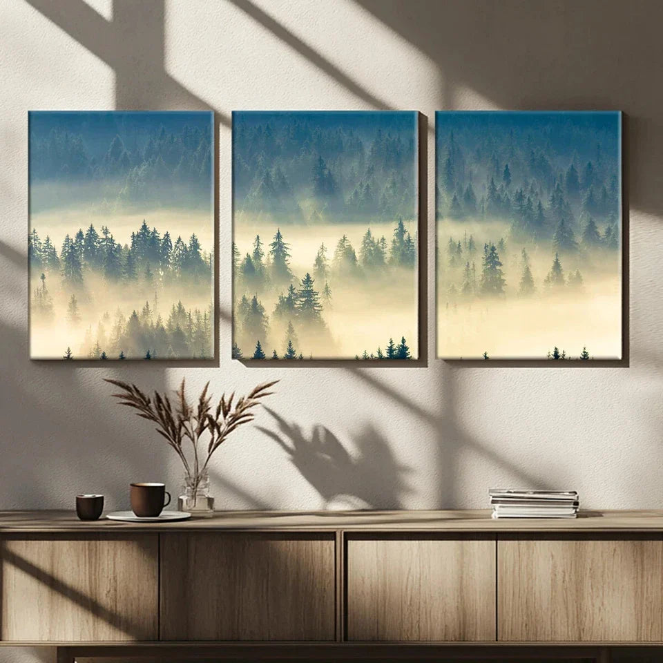 3pcs Vast Nordic Misty Forest Metal Print Ready to Hang Art