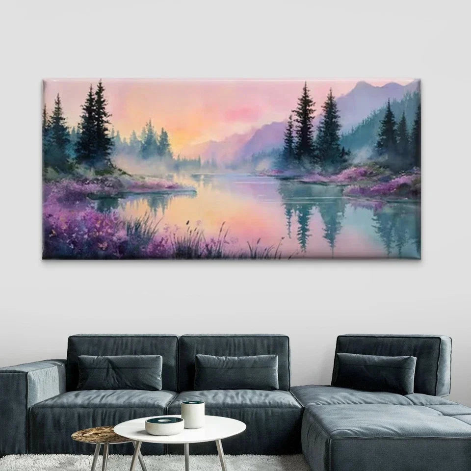 Pastel Serene Nature Scenery Wall Art Canvas Office Home Room Framed 80x45cm