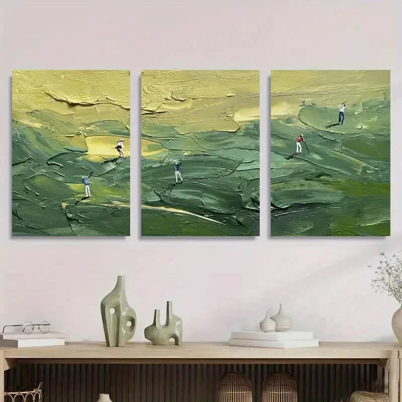 3pcs Golf Course Abstract Greenery & Player Metal Print Ready to Hang Art