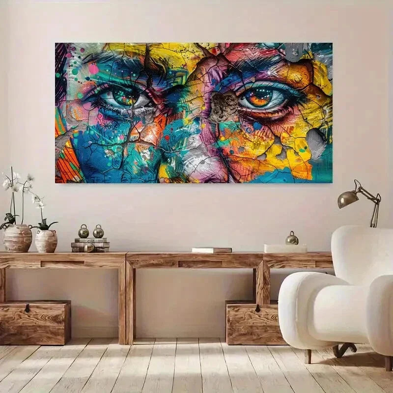 Vibrant Graffiti Colorful Eyes Wall Art Canvas Office Home Room Framed 120x60cm