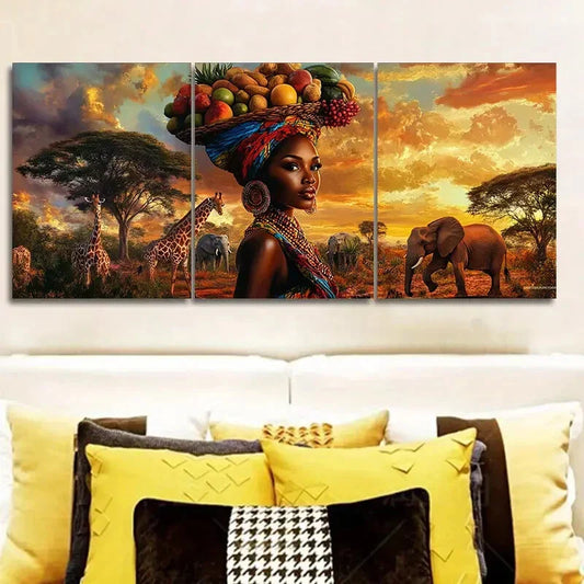 3pcs African Beauty Canvas Wall Art Set Canvas Framed 40x60cm - High Quality Print 100% Australian Made Wall Canvas Ready to Hang