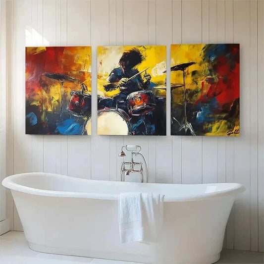 3pcs Dynamic Musician Performing Drummer Perfect Wall Art Set Canvas Framed 40x60cm - High Quality Print 100% Australian Made Wall Canvas Ready to Hang