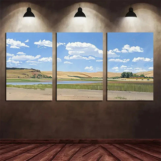 3pcs Serene Grassland and Herd Scenery Metal Print Ready to Hang Art