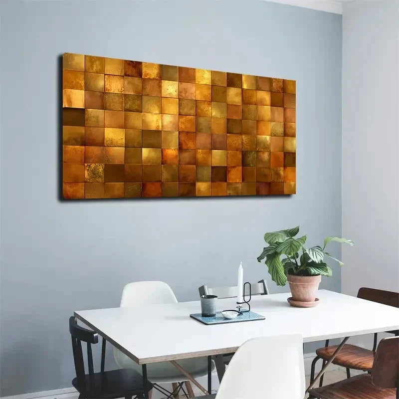 Golden Square Pattern Wall Art Canvas Office Home Room Framed 80x45cm