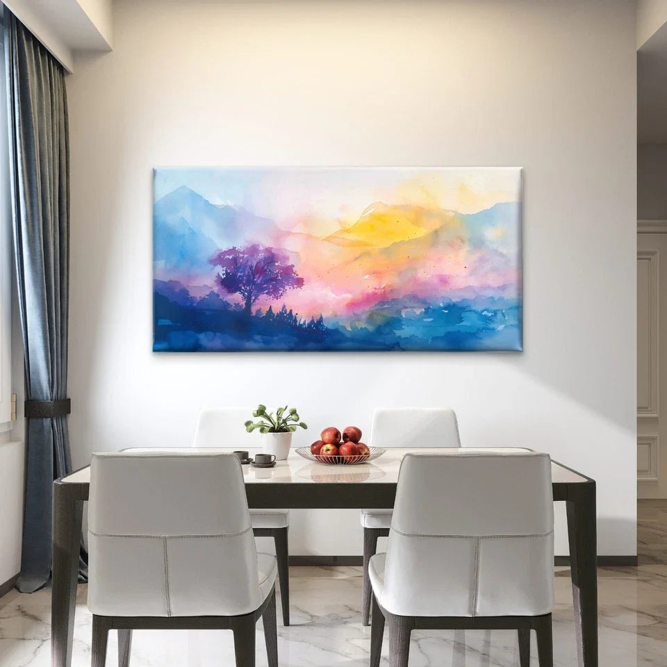 Landscape With Mountain Trees Wall Art Canvas Office Home Room Framed 80x45cm