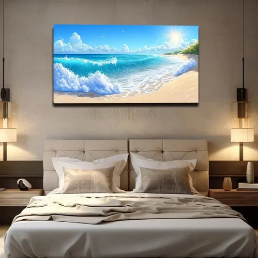 Early Morning Deserted Beach Wall Art canvas office home room framed 80x45cm