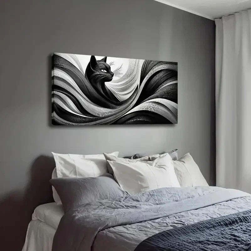 Elegant Cat With Flowing Fur Wall Art Canvas Office Home Room Framed 120x60cm