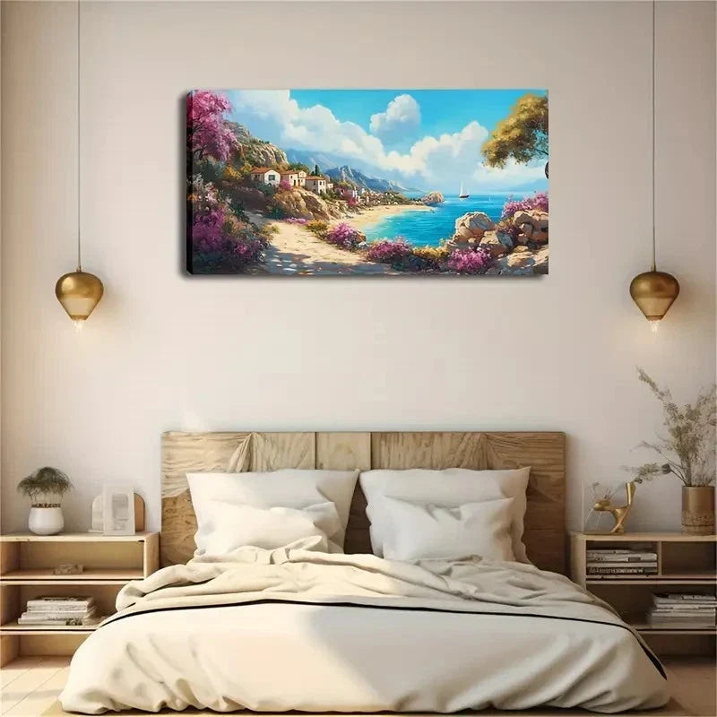 Purple Flowers Bloom Path Wall Art Canvas Office Home Room Framed 120x60cm