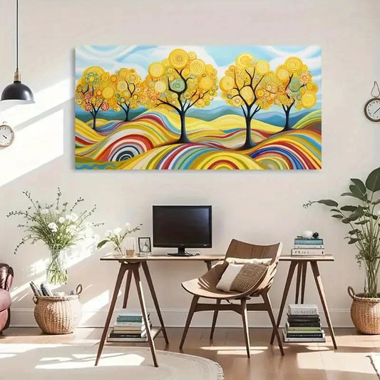 Vibrant Trees Spiral Artwork Wall Art Canvas Office Home Room Framed 120x60cm