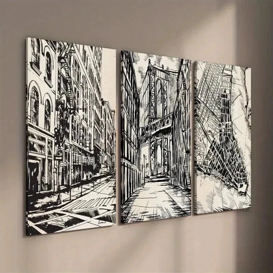 3pcs Black & White New York City Street Map Wall Art Set Canvas Framed 40x60cm - High Quality Print 100% Australian Made Wall Canvas Ready to Hang