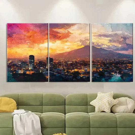 3pcs San Salvador Cityscape Unique Metal Print Ready to Hang Art