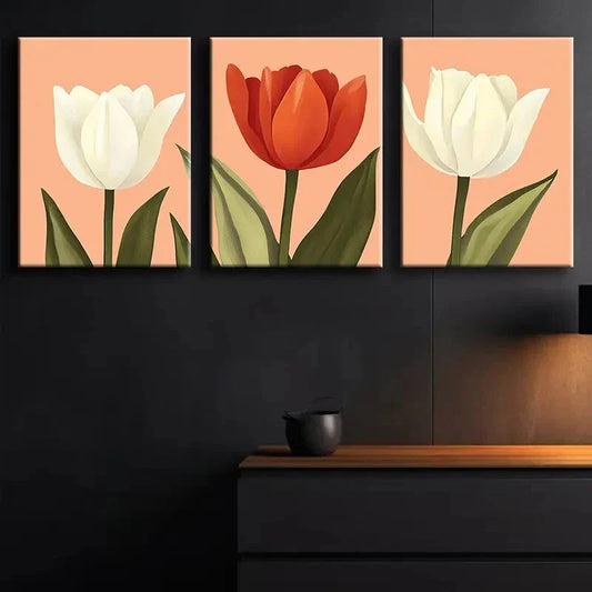 3pcs Modern Floral Décor Colorful Perfect Wall Art Set Canvas Framed 40x60cm - High Quality Print 100% Australian Made Wall Canvas Ready to Hang