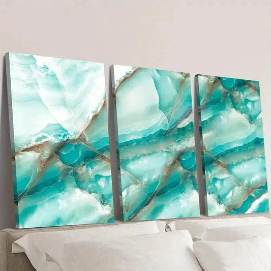 3pcs White and Blue Gradient Marble Texture Wall Art Set Canvas Framed 40x60cm - High Quality Print 100% Australian Made Wall Canvas Ready to Hang