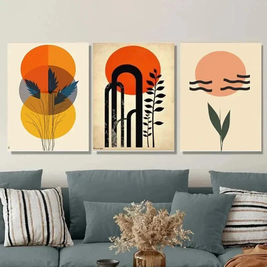 3pcs Vibrant Orange and Black Geometric Abstract Wall Art Set Canvas Framed 40x60cm - High Quality Print 100% Australian Made Wall Canvas Ready to Hang