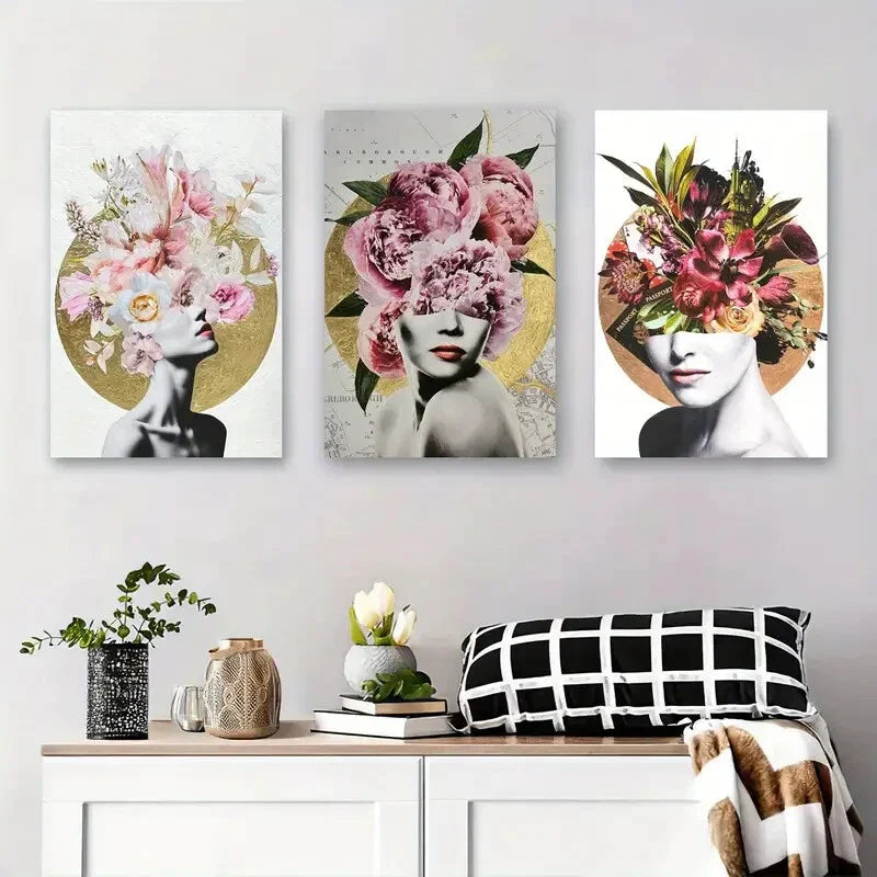 3pcs Modern Black and White Woman Metal Print Ready to Hang Art