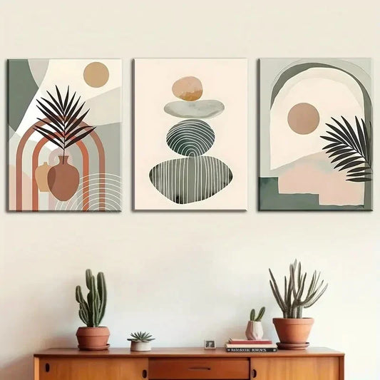3pcs Abstract Geometric Plant Patterns Metal Print Ready to Hang Art