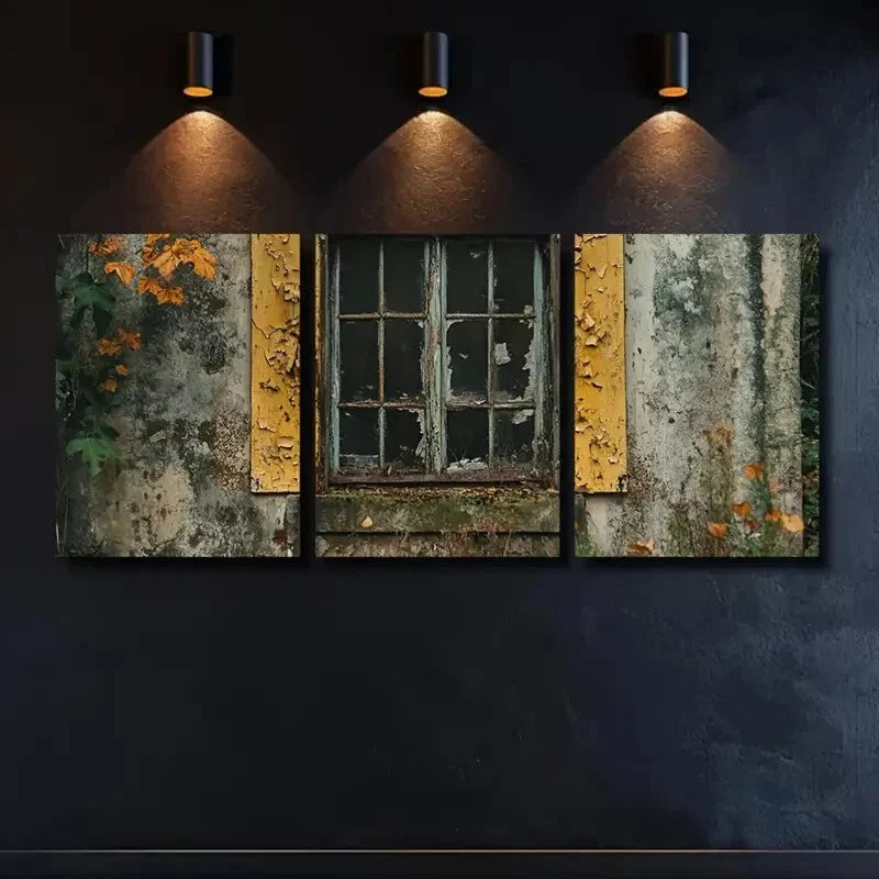 3pcs Vintage Window & Autumn Leaves Wall Art Set Canvas Framed 40x60cm - High Quality Print 100% Australian Made Wall Canvas Ready to Hang