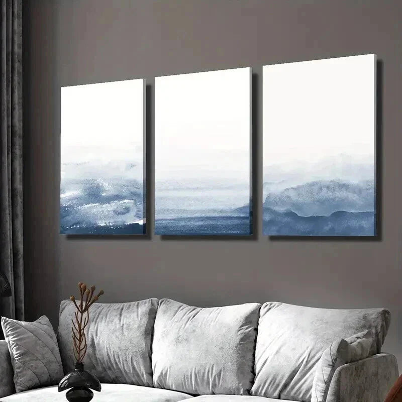 3pcs Navy Blue Gradient Abstract Wall Art Set Canvas Framed 40x60cm - High Quality Print 100% Australian Made Wall Canvas Ready to Hang